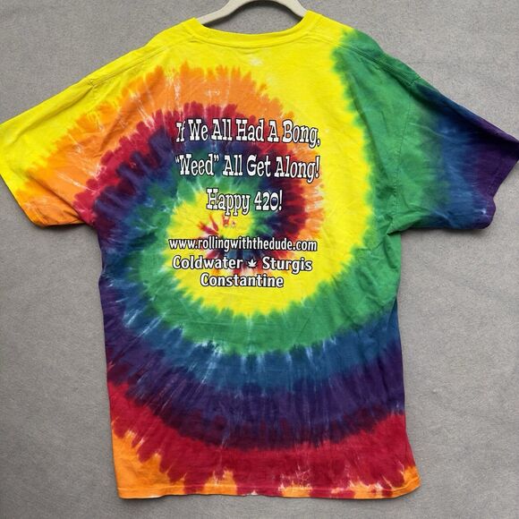 Happy 420 T Shirt Mens XL Tie Dye Cannabis Weed King Sturgis Colorful Port & Co - Picture 4 of 9